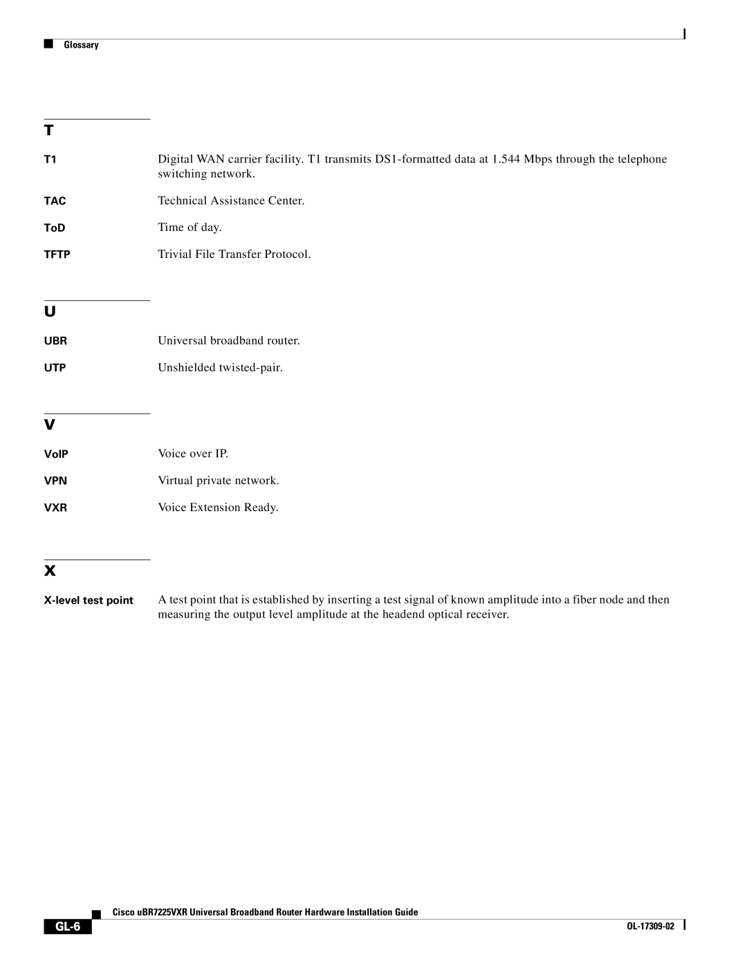 Cisco Systems UBR7225VXR specifications GL-6 