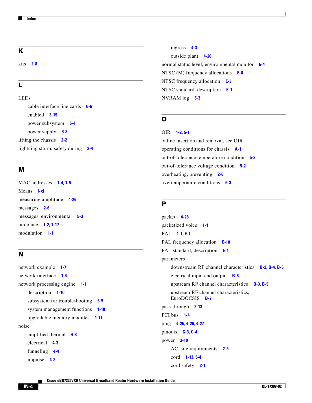 Cisco Systems UBR7225VXR specifications IN-4 