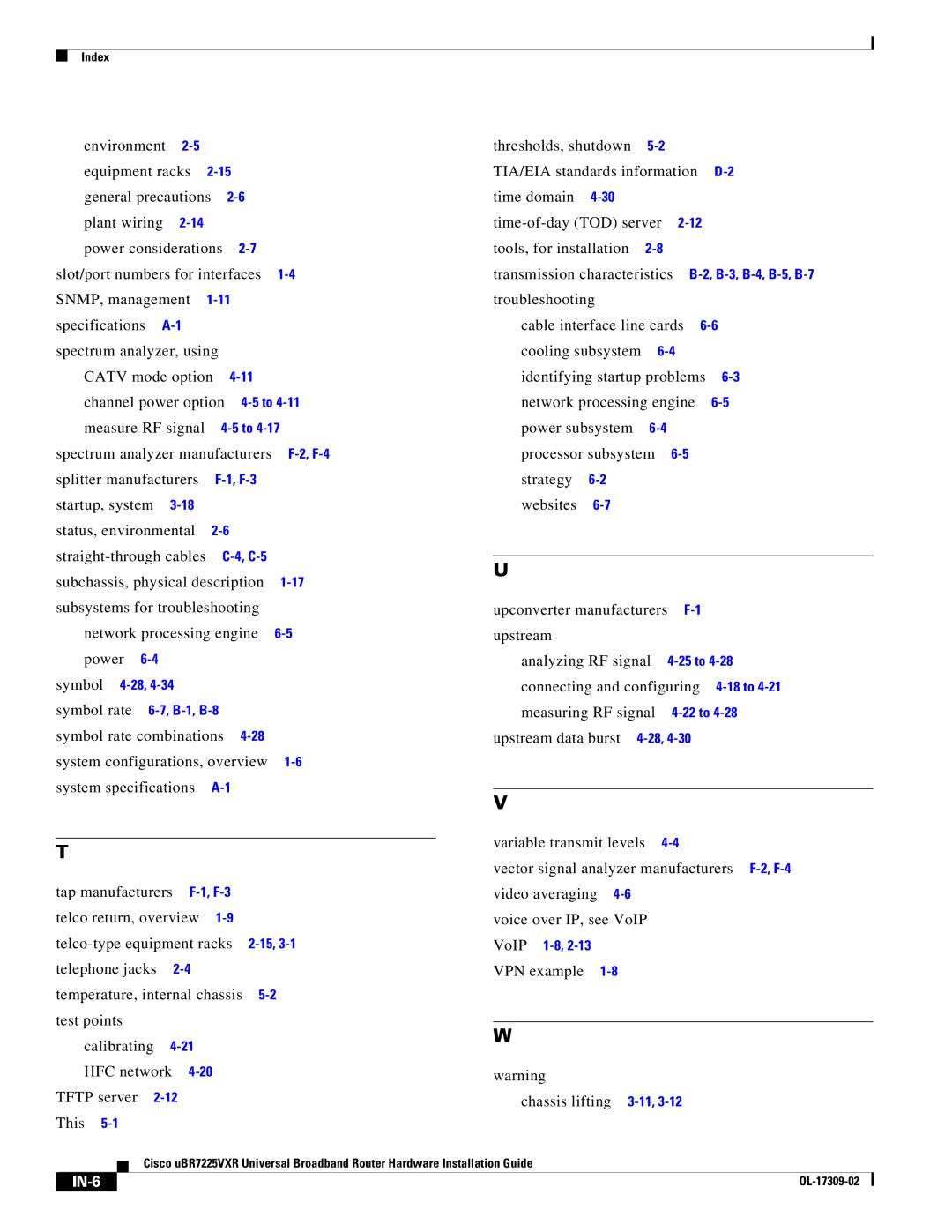 Cisco Systems UBR7225VXR specifications IN-6 