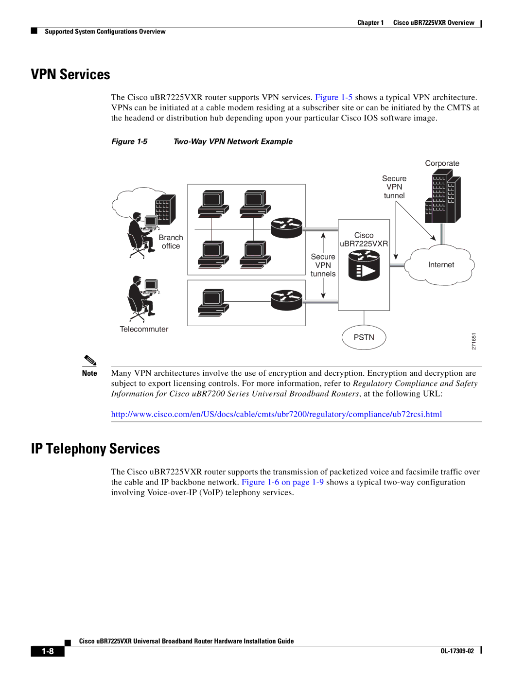 Cisco Systems UBR7225VXR specifications VPN Services, IP Telephony Services 