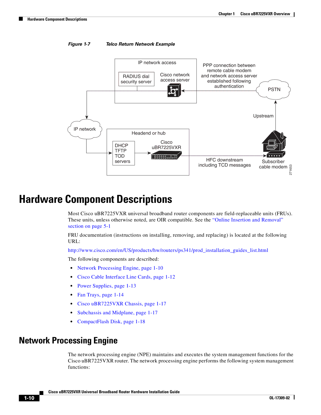 Cisco Systems UBR7225VXR specifications Hardware Component Descriptions, Network Processing Engine 