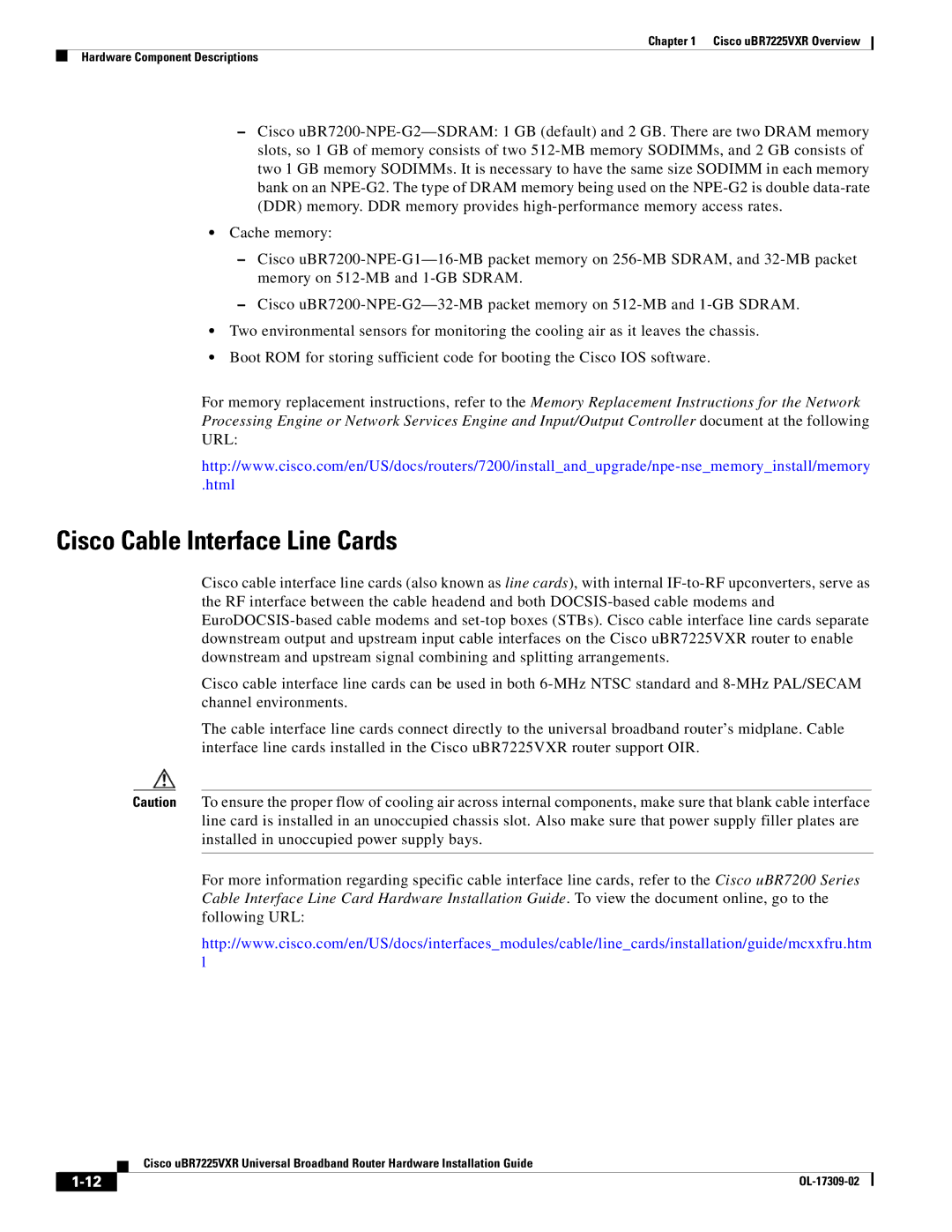 Cisco Systems UBR7225VXR specifications Cisco Cable Interface Line Cards 