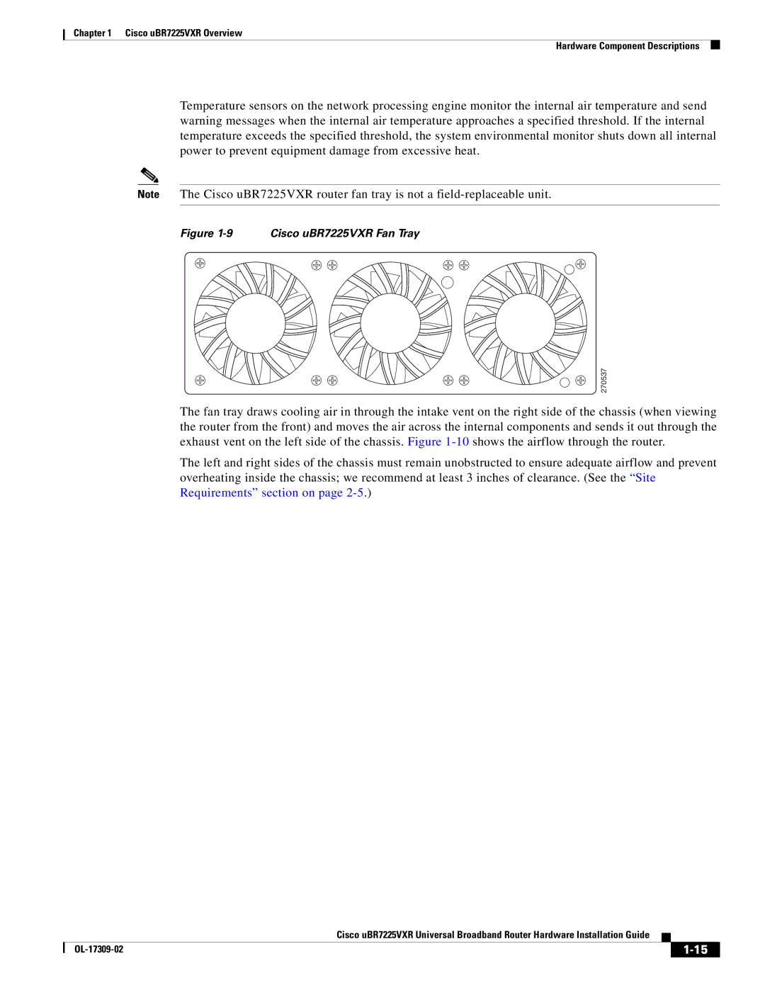 Cisco Systems UBR7225VXR specifications Cisco uBR7225VXR Fan Tray 