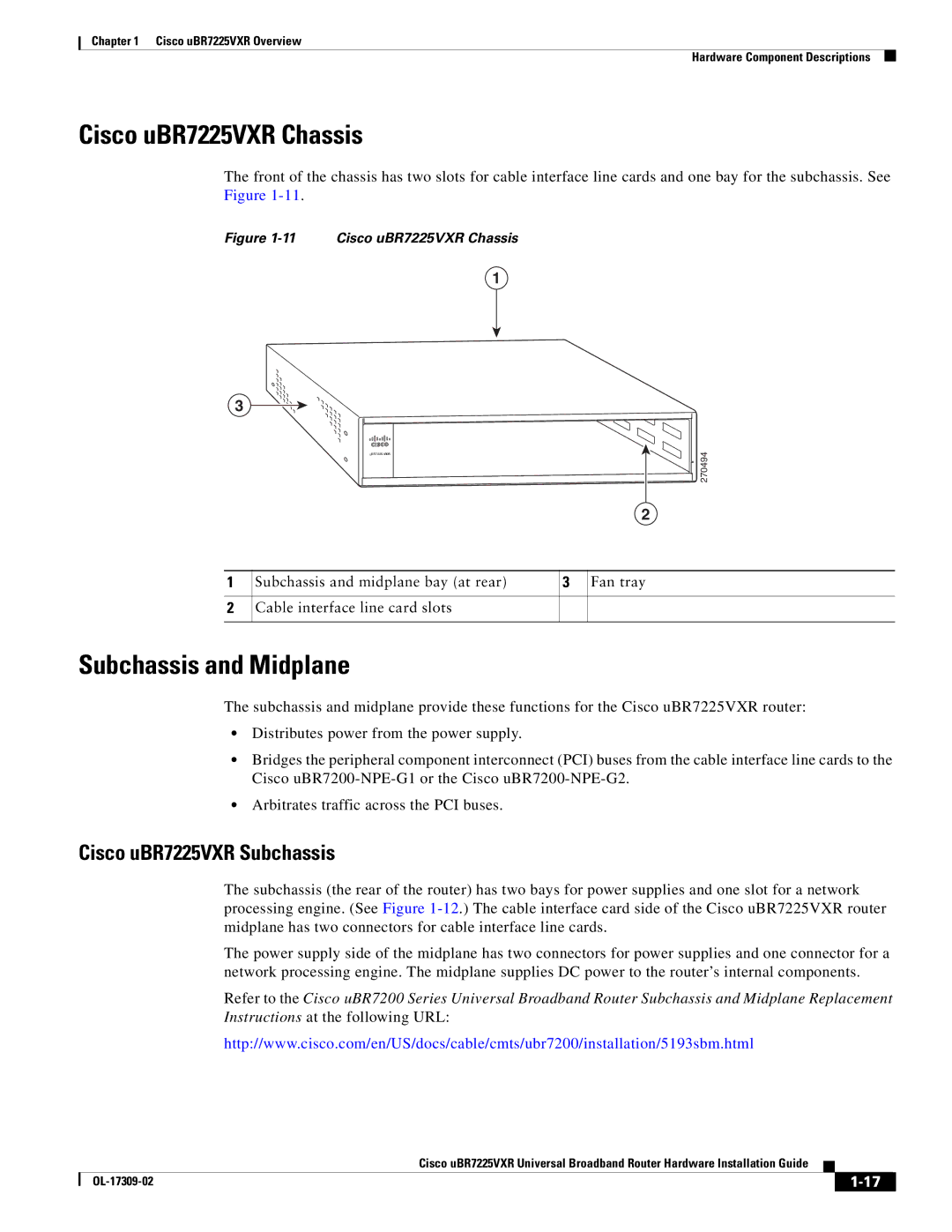 Cisco Systems UBR7225VXR specifications Cisco uBR7225VXR Chassis, Subchassis and Midplane 