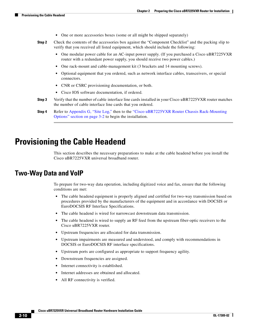 Cisco Systems UBR7225VXR specifications Provisioning the Cable Headend, Two-Way Data and VoIP 