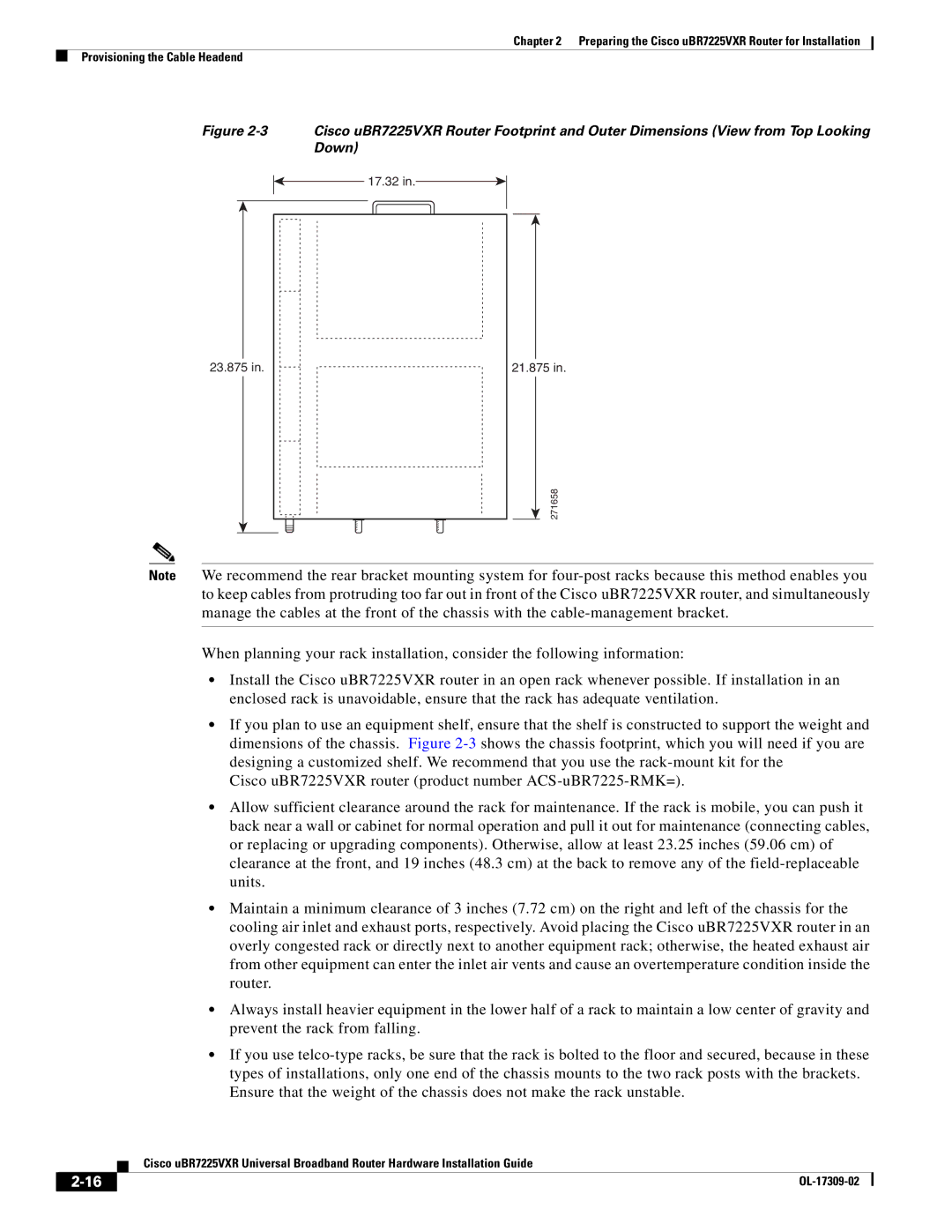 Cisco Systems UBR7225VXR specifications 17.32 23.875 21.875 