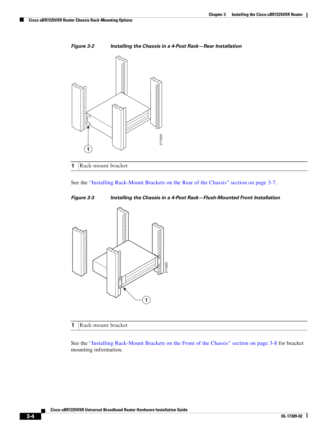 Cisco Systems UBR7225VXR specifications Rack-mount bracket 