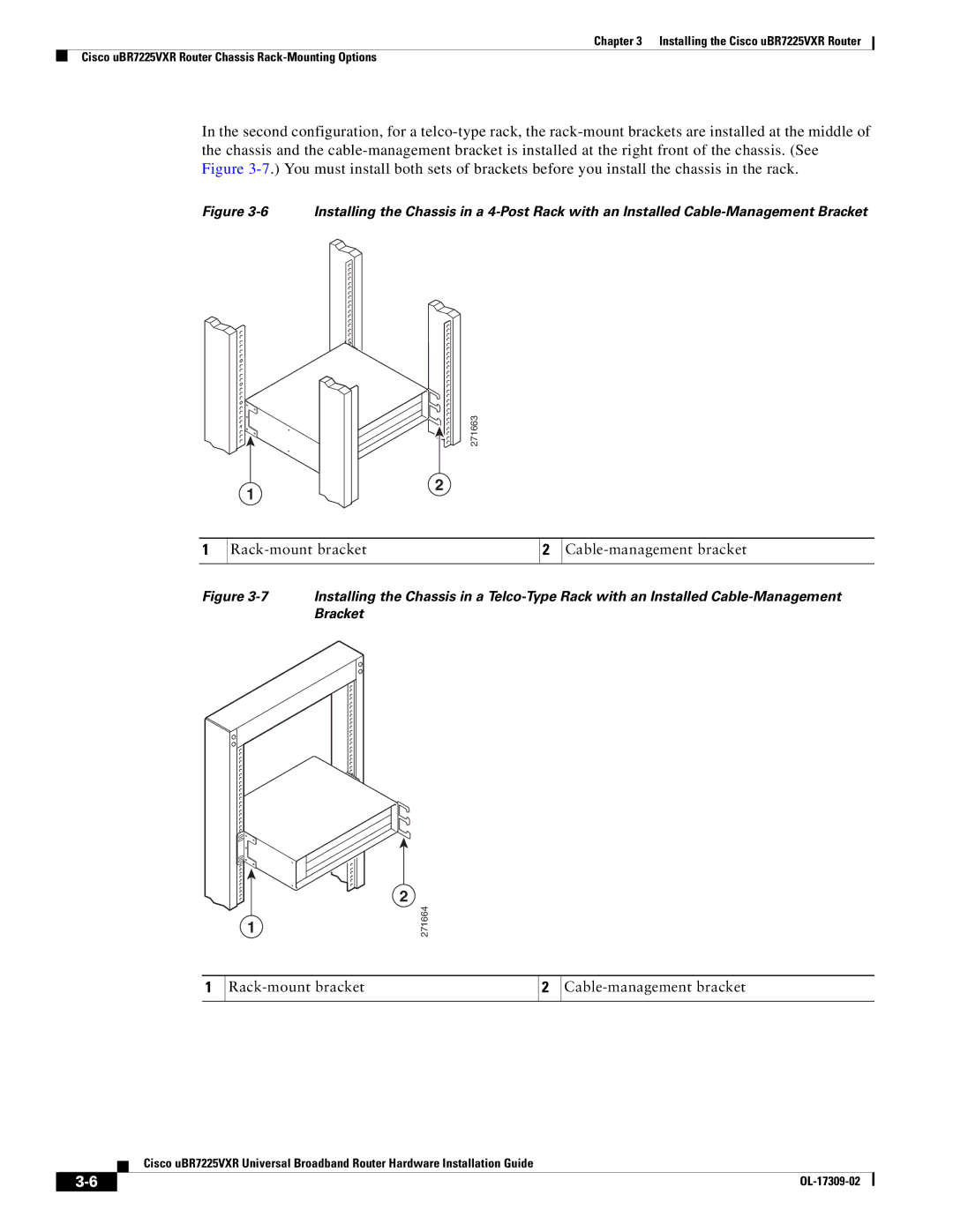 Cisco Systems UBR7225VXR specifications Rack-mount bracket Cable-management bracket 