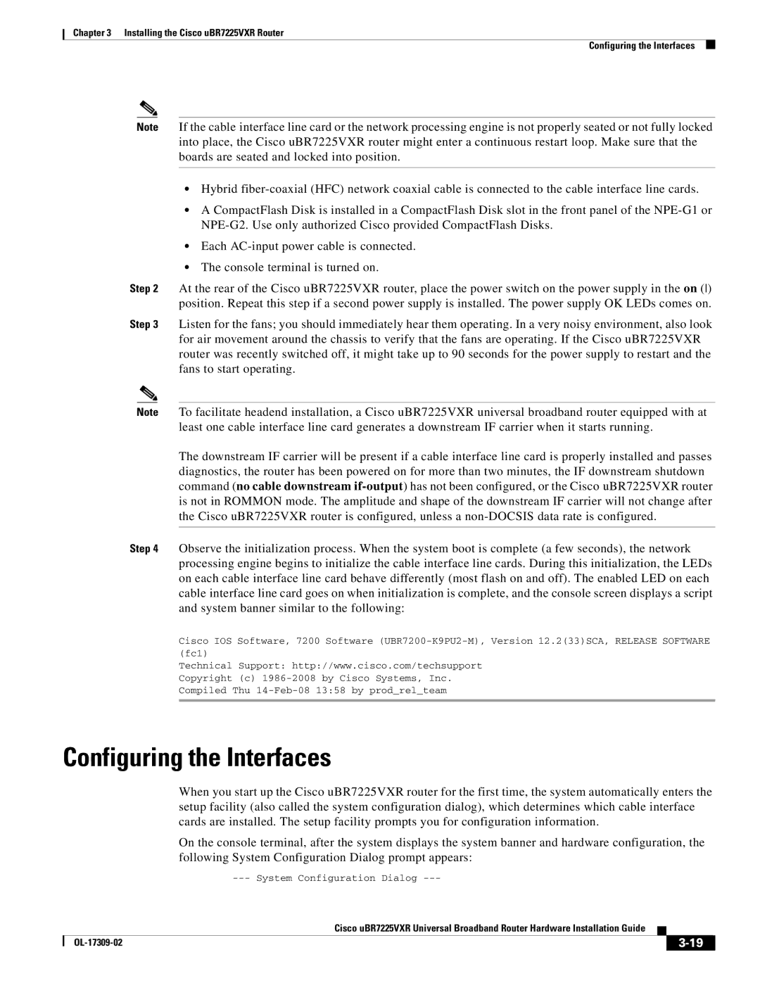 Cisco Systems UBR7225VXR specifications Configuring the Interfaces 