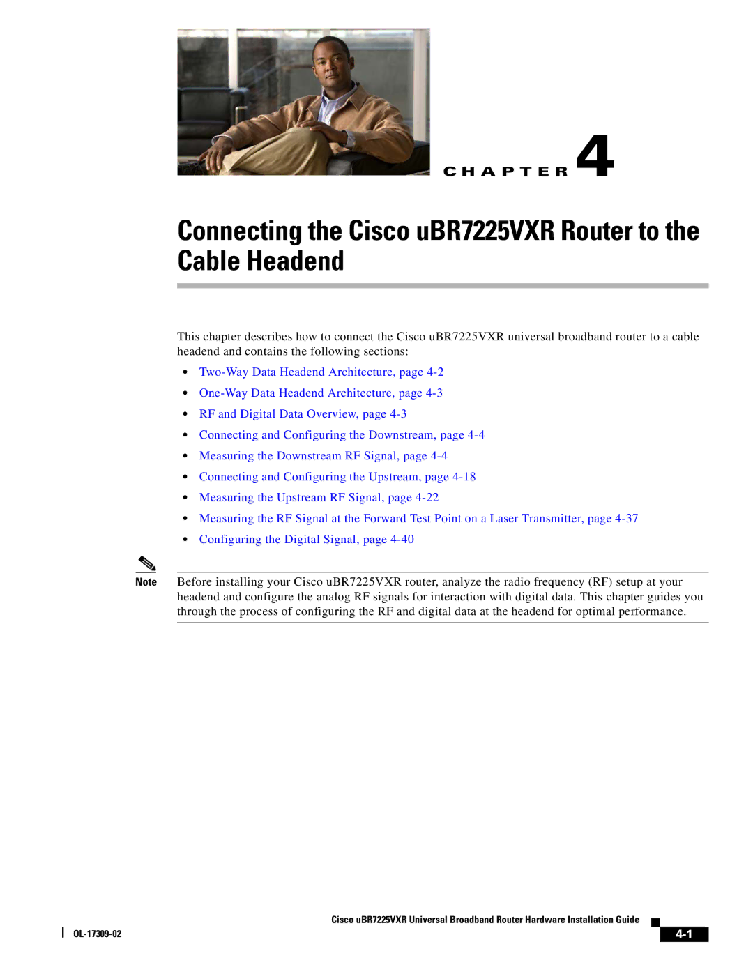 Cisco Systems UBR7225VXR specifications Connecting the Cisco uBR7225VXR Router to the Cable Headend 