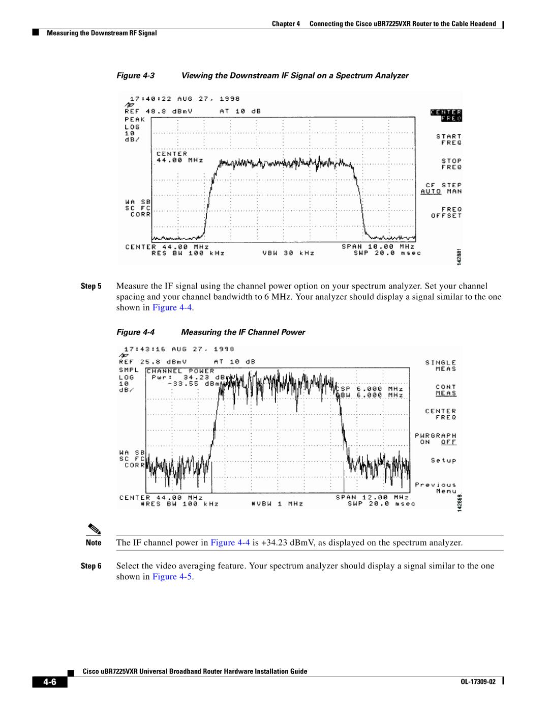 Cisco Systems UBR7225VXR specifications Viewing the Downstream if Signal on a Spectrum Analyzer 