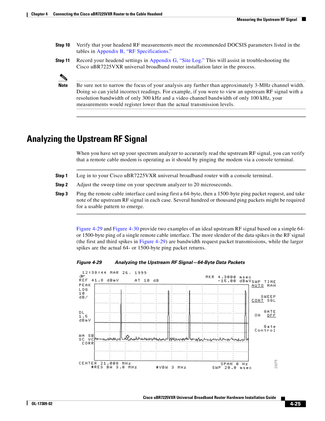 Cisco Systems UBR7225VXR specifications Analyzing the Upstream RF Signal-64-Byte Data Packets 