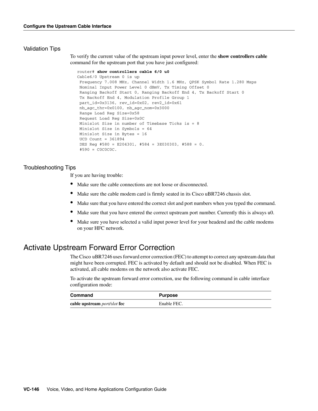 Cisco Systems uBR7246 manual Activate Upstream Forward Error Correction 