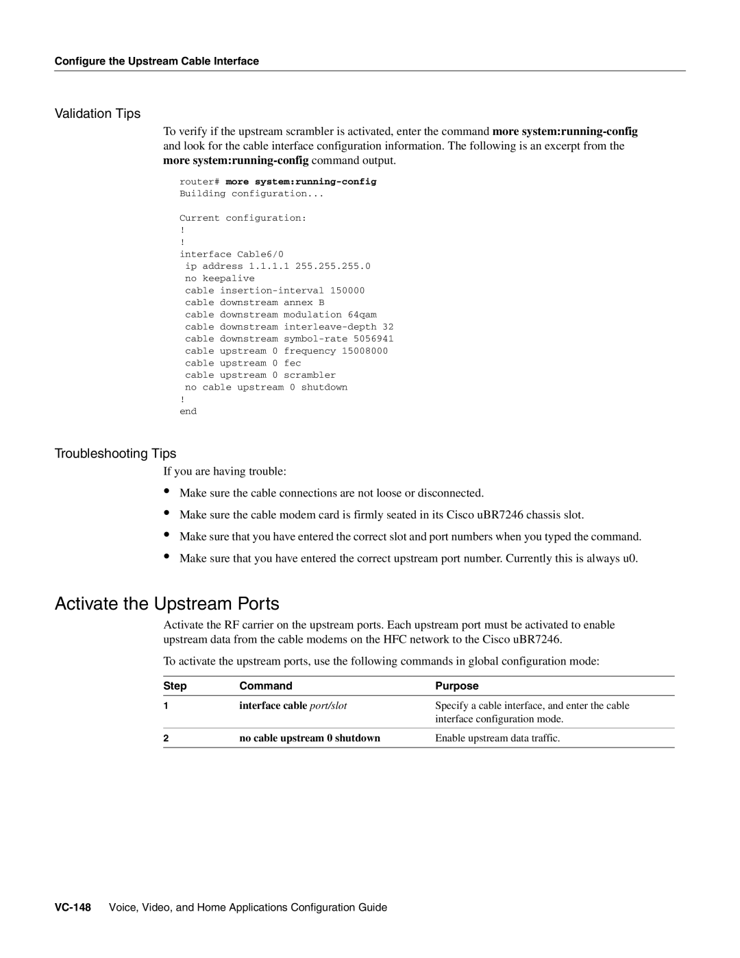 Cisco Systems uBR7246 manual Activate the Upstream Ports 