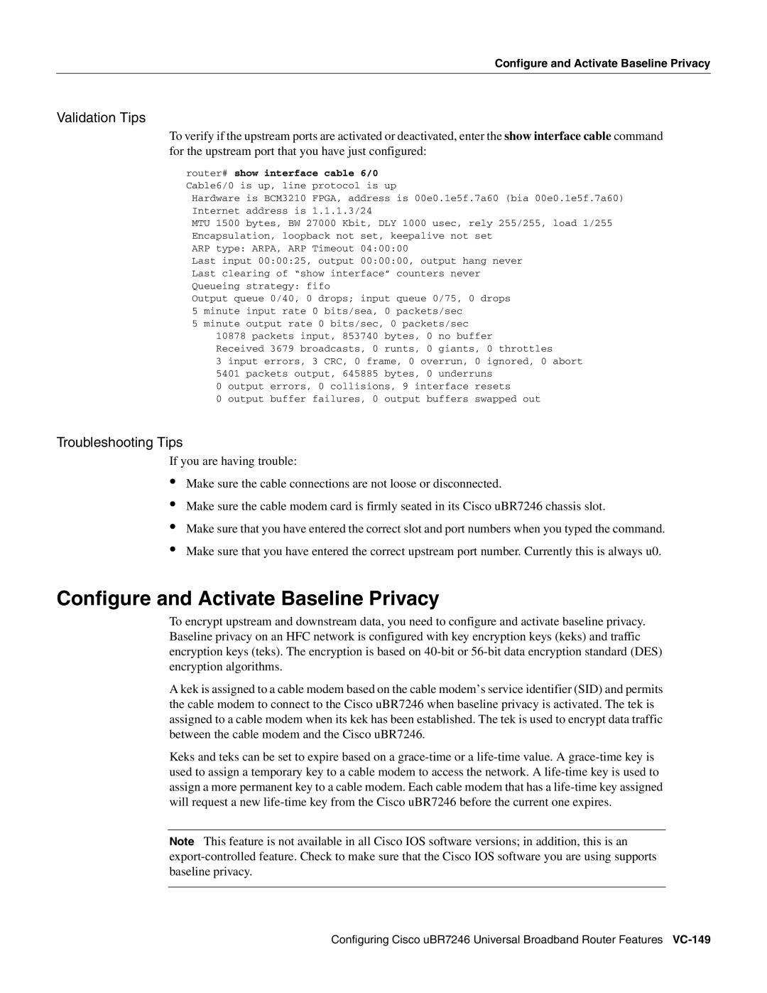 Cisco Systems uBR7246 manual Configure and Activate Baseline Privacy 