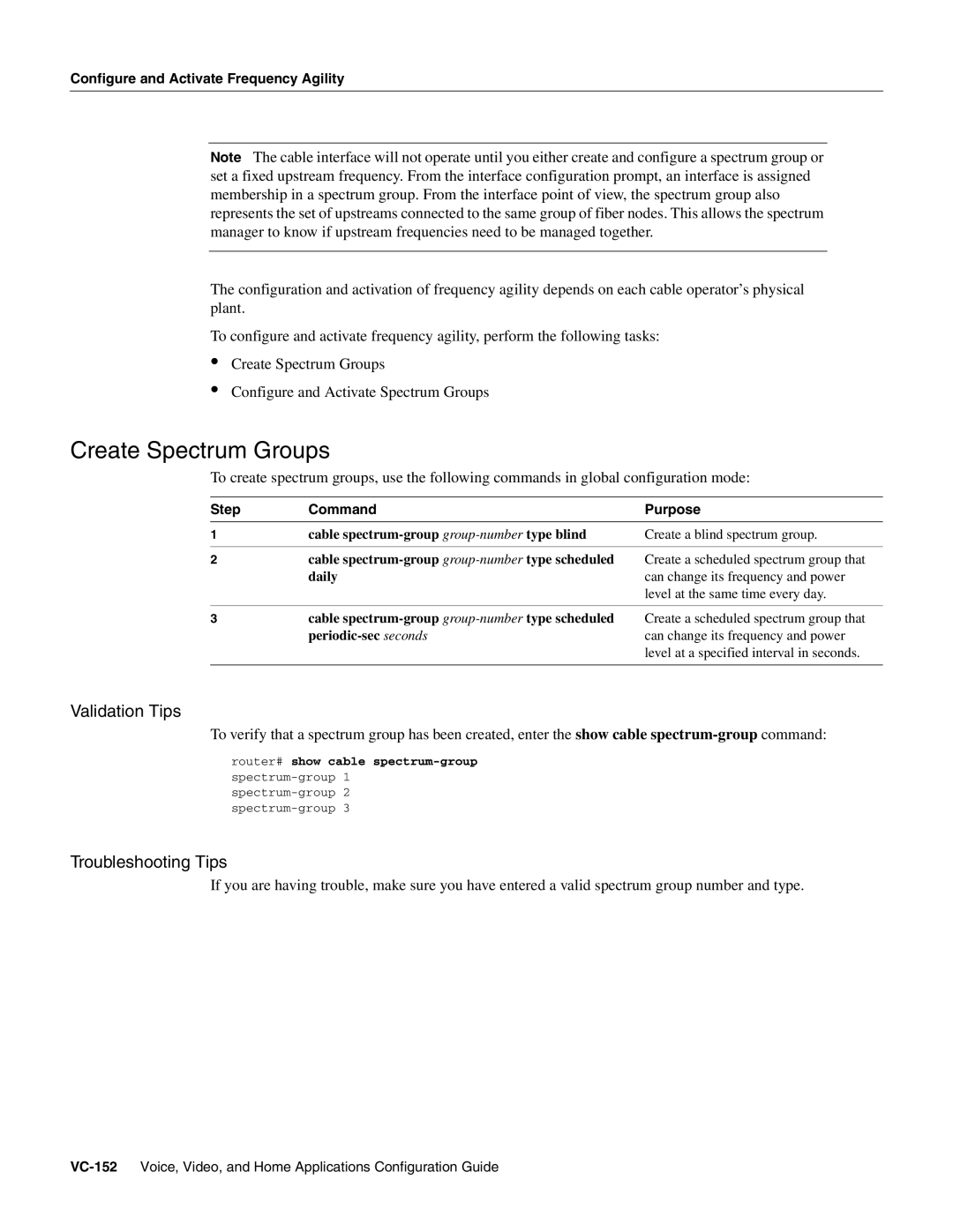 Cisco Systems uBR7246 manual Create Spectrum Groups 