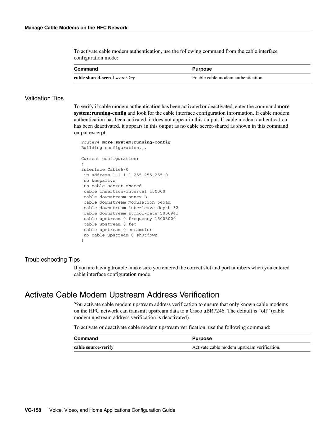 Cisco Systems uBR7246 manual Activate Cable Modem Upstream Address Verification 