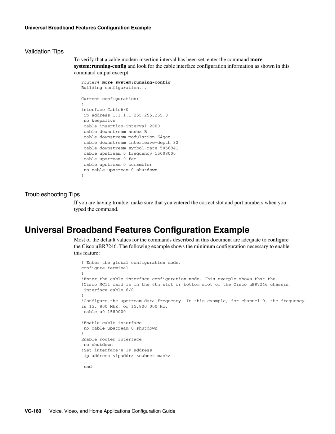 Cisco Systems uBR7246 manual Universal Broadband Features Configuration Example 