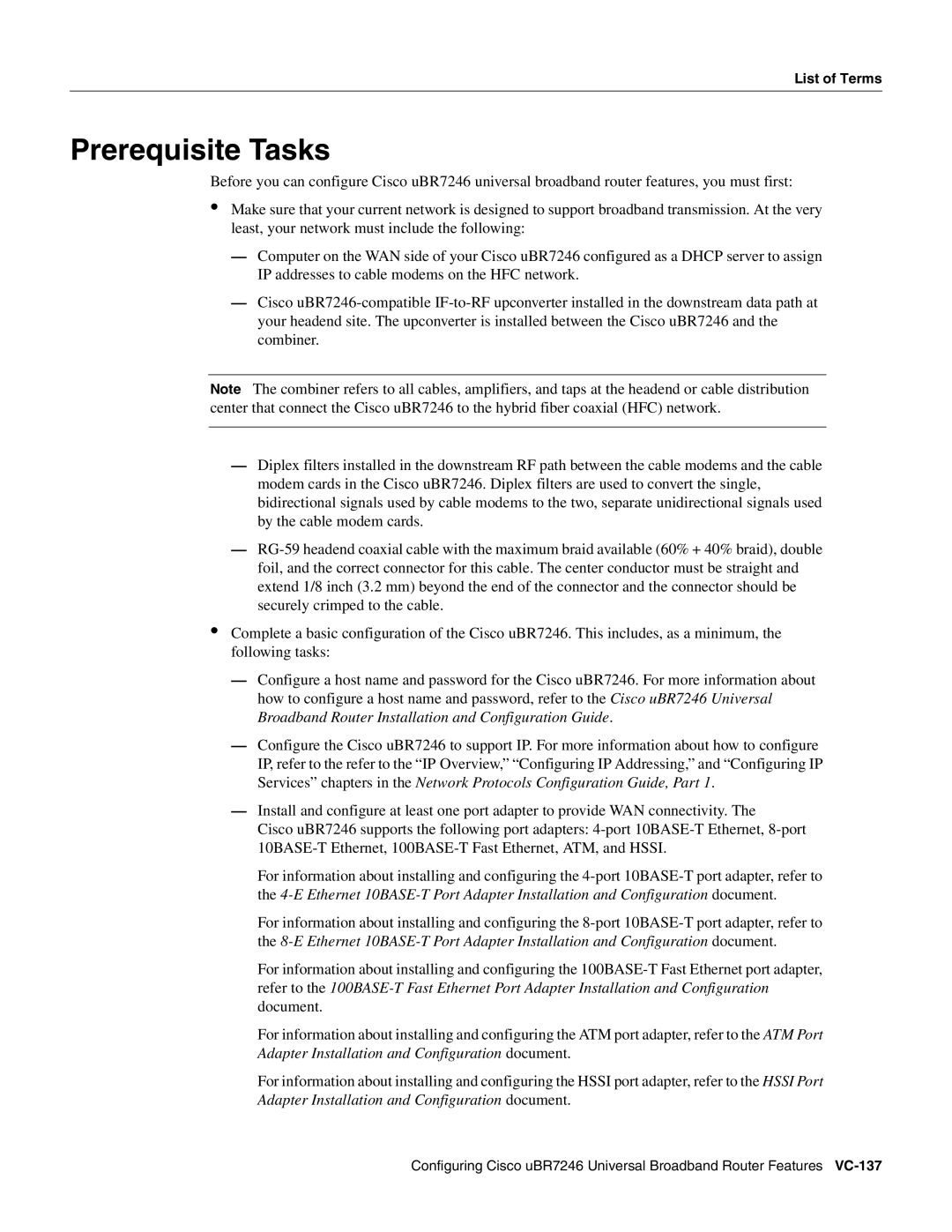 Cisco Systems uBR7246 manual Prerequisite Tasks 