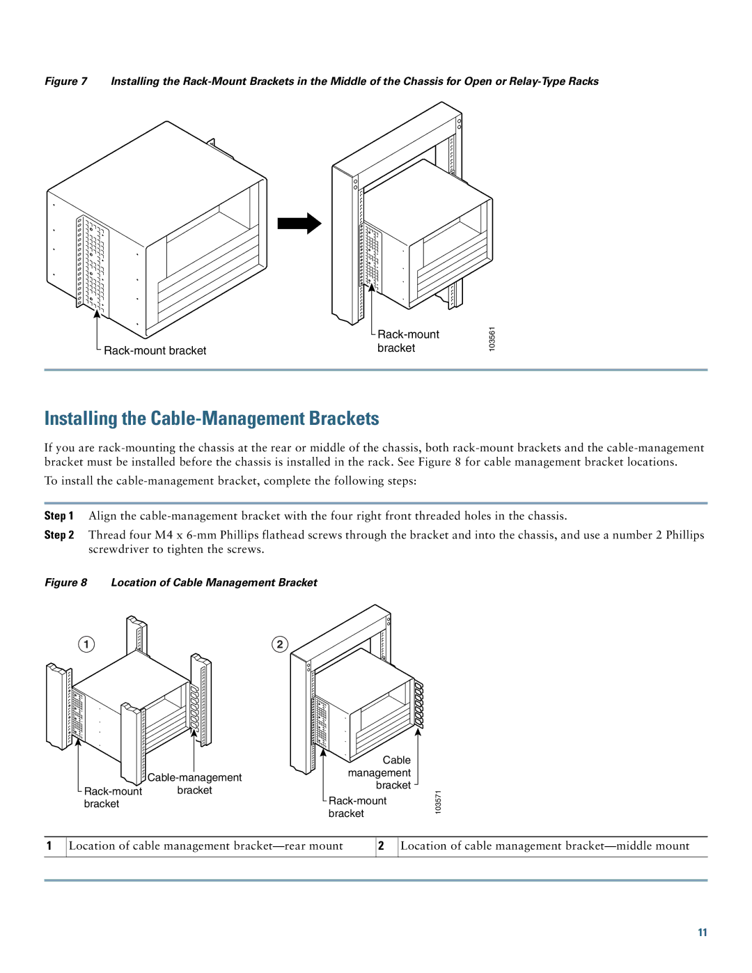 Cisco Systems uBR7246VXR quick start Installing the Cable-Management Brackets, Location of Cable Management Bracket 