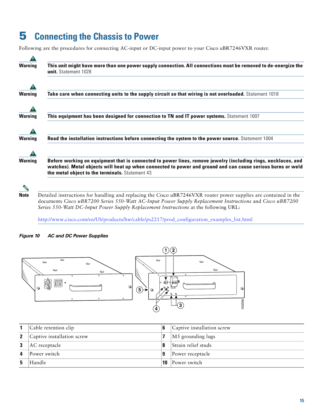 Cisco Systems uBR7246VXR quick start Connecting the Chassis to Power, AC and DC Power Supplies 