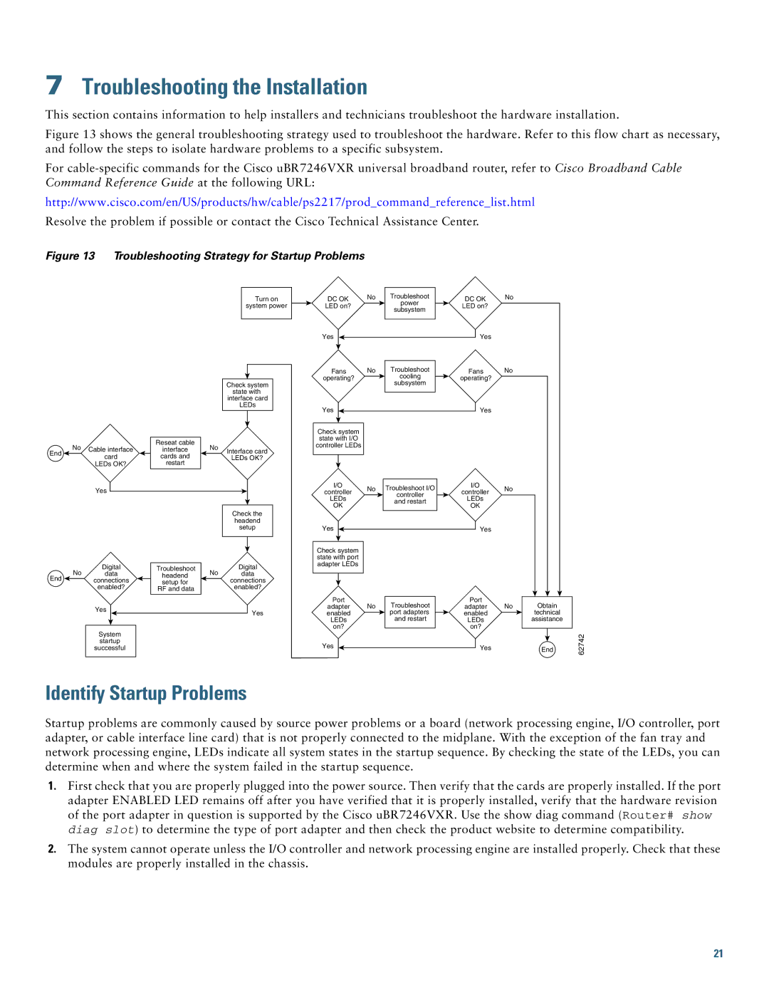 Cisco Systems uBR7246VXR quick start Troubleshooting the Installation, Identify Startup Problems 