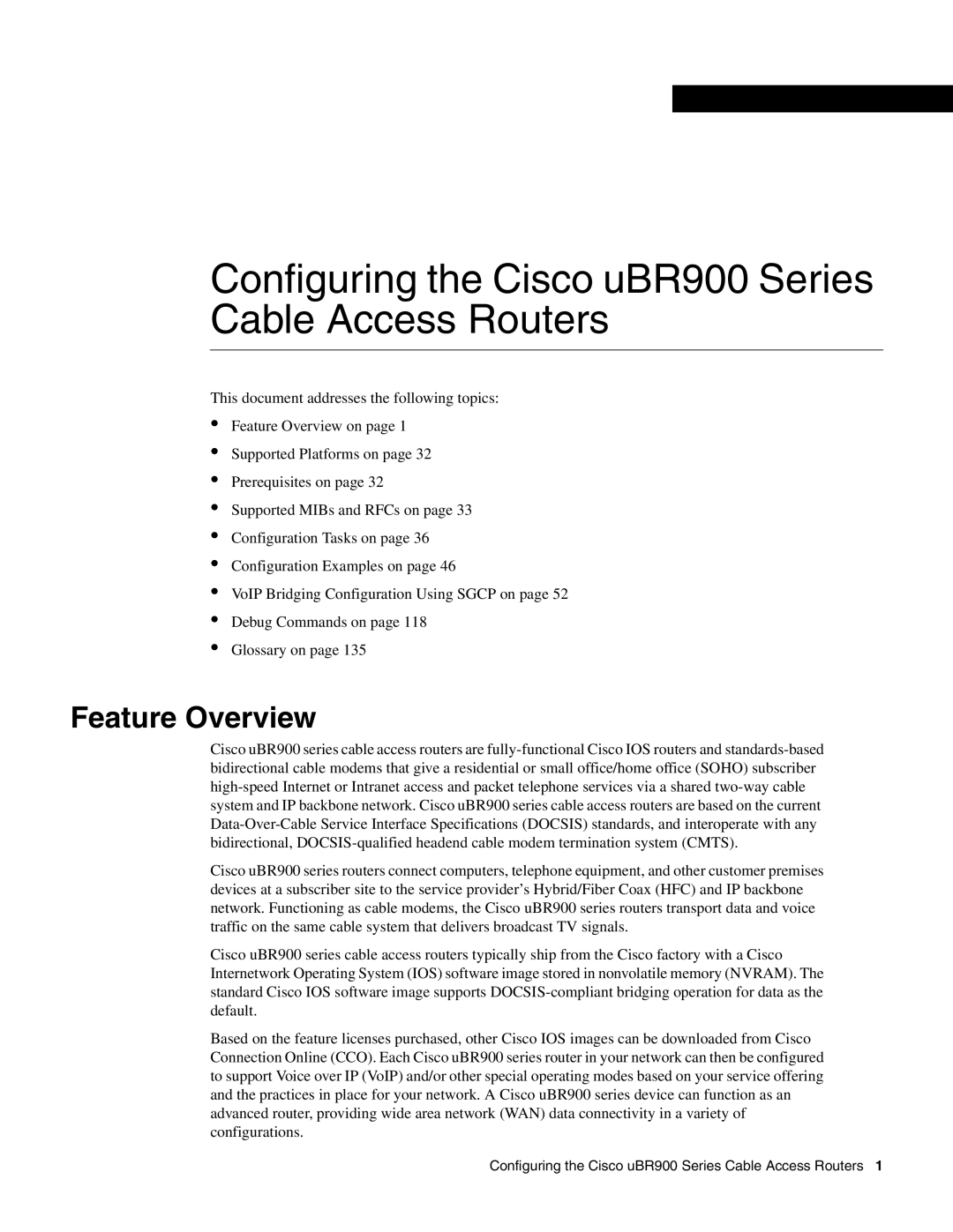 Cisco Systems UBR900 specifications Configuring the Cisco uBR900 Series Cable Access Routers 