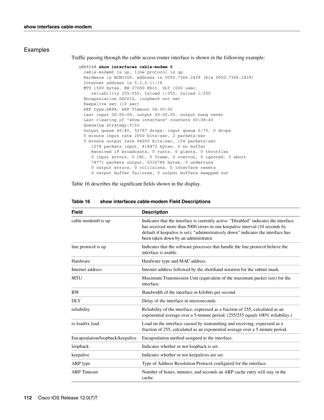 Cisco Systems UBR900 specifications Show interfaces cable-modem Field Descriptions, Mtu 