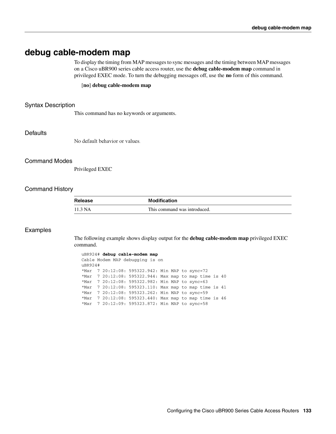 Cisco Systems UBR900 specifications Debug cable-modem map 