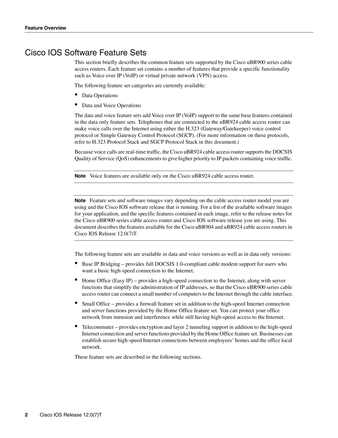 Cisco Systems UBR900 specifications Cisco IOS Software Feature Sets, Feature Overview 