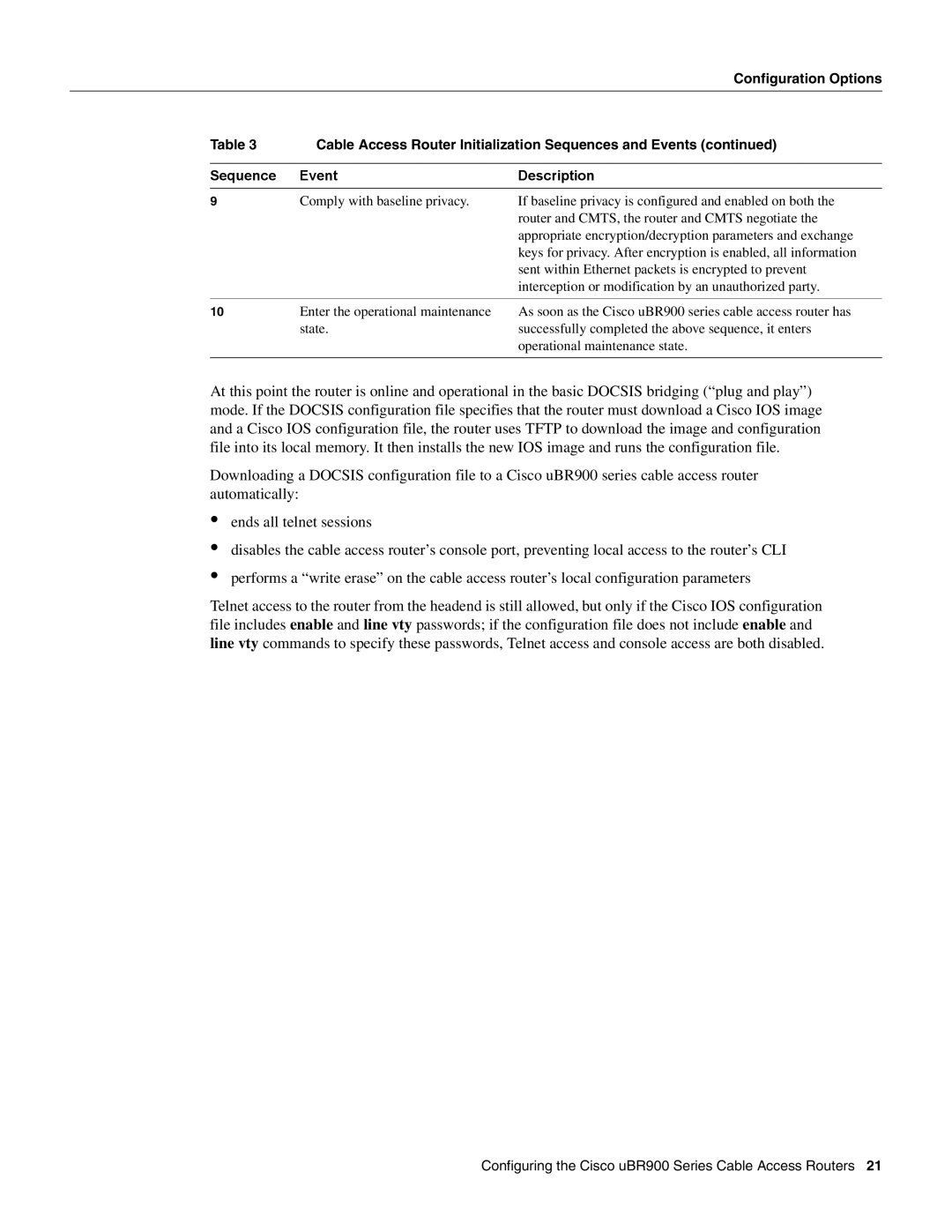 Cisco Systems UBR900 specifications Configuration Options 