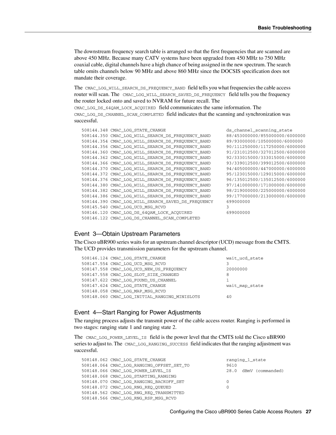 Cisco Systems UBR900 specifications Event 3-Obtain Upstream Parameters, Event 4-Start Ranging for Power Adjustments 