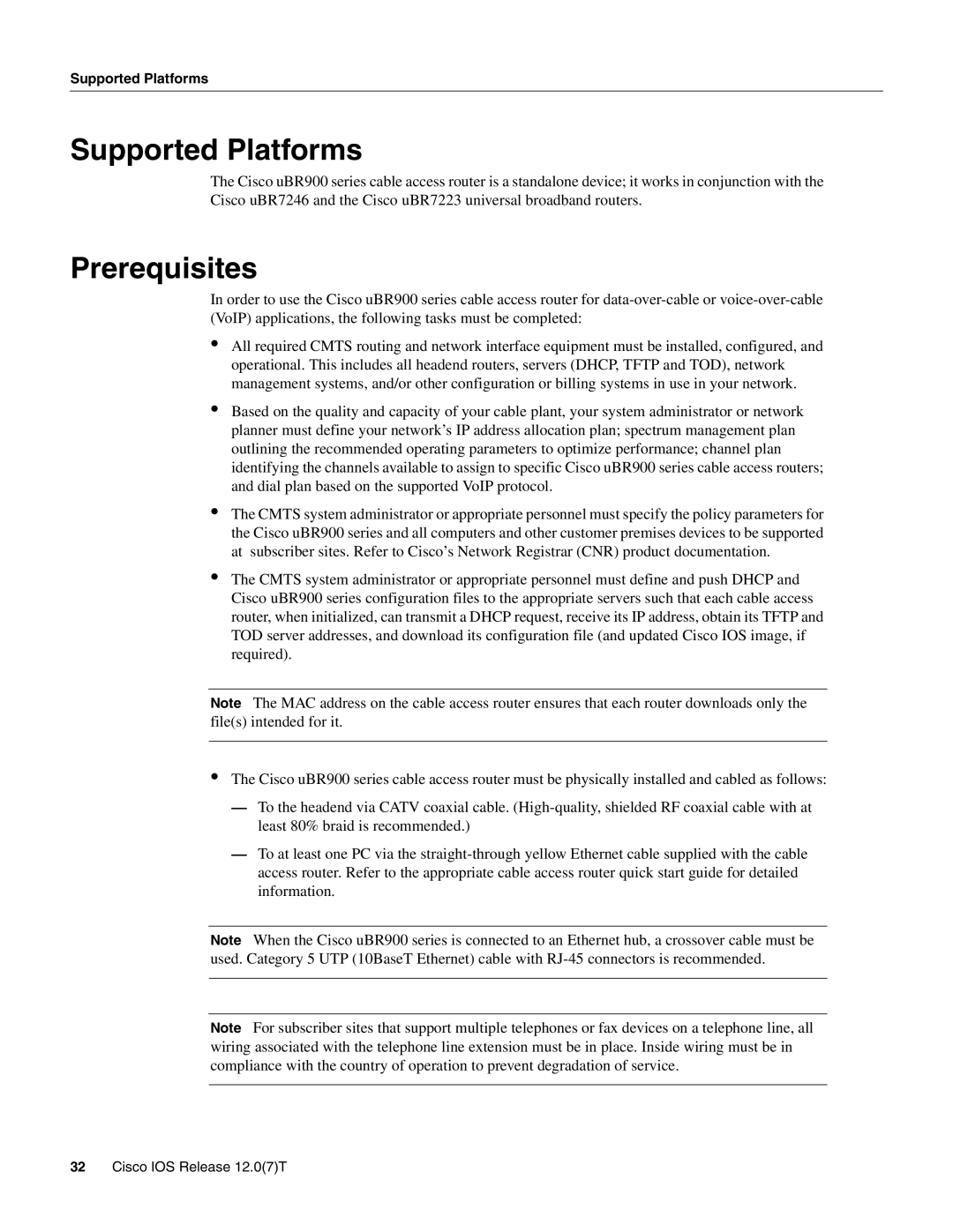 Cisco Systems UBR900 specifications Supported Platforms 