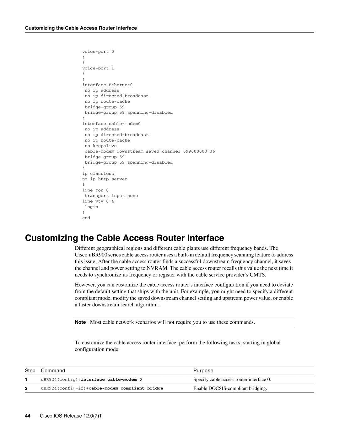 Cisco Systems UBR900 specifications Customizing the Cable Access Router Interface, UBR924config#interface cable-modem 