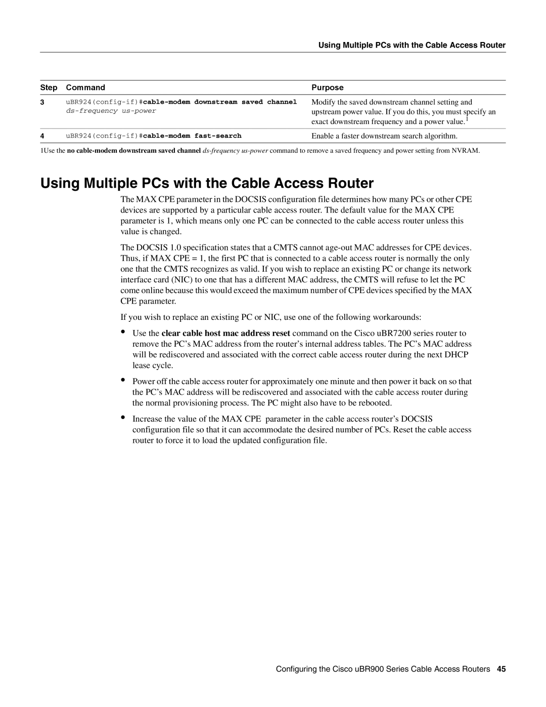 Cisco Systems UBR900 specifications Using Multiple PCs with the Cable Access Router, Step Command Purpose 