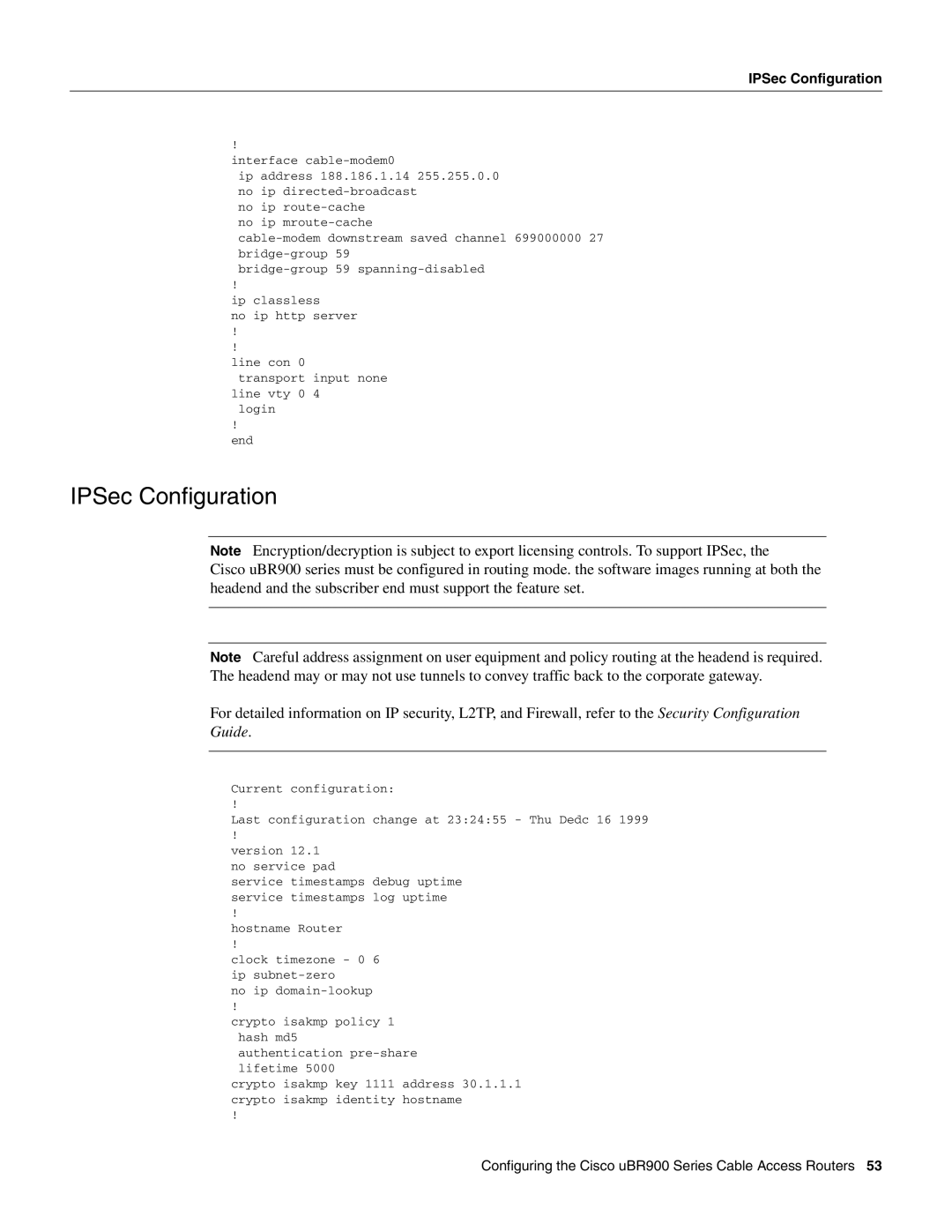 Cisco Systems UBR900 specifications IPSec Configuration 