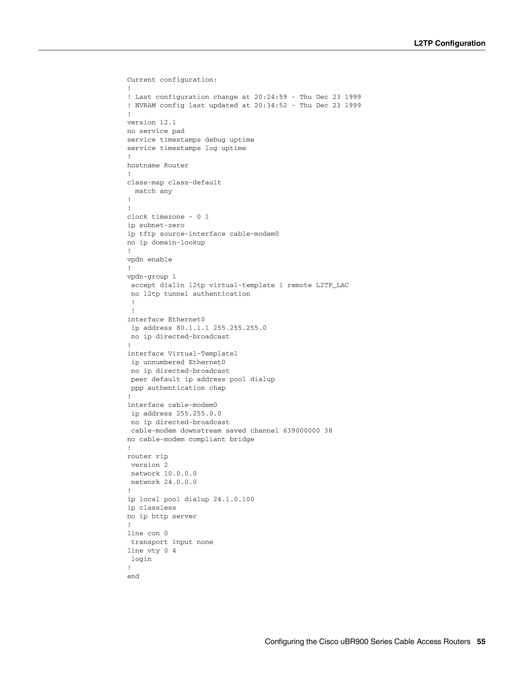 Cisco Systems UBR900 specifications L2TP Configuration 