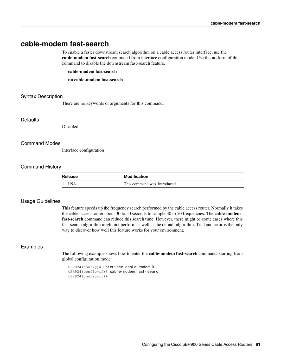 Cisco Systems UBR900 specifications Cable-modem fast-search 