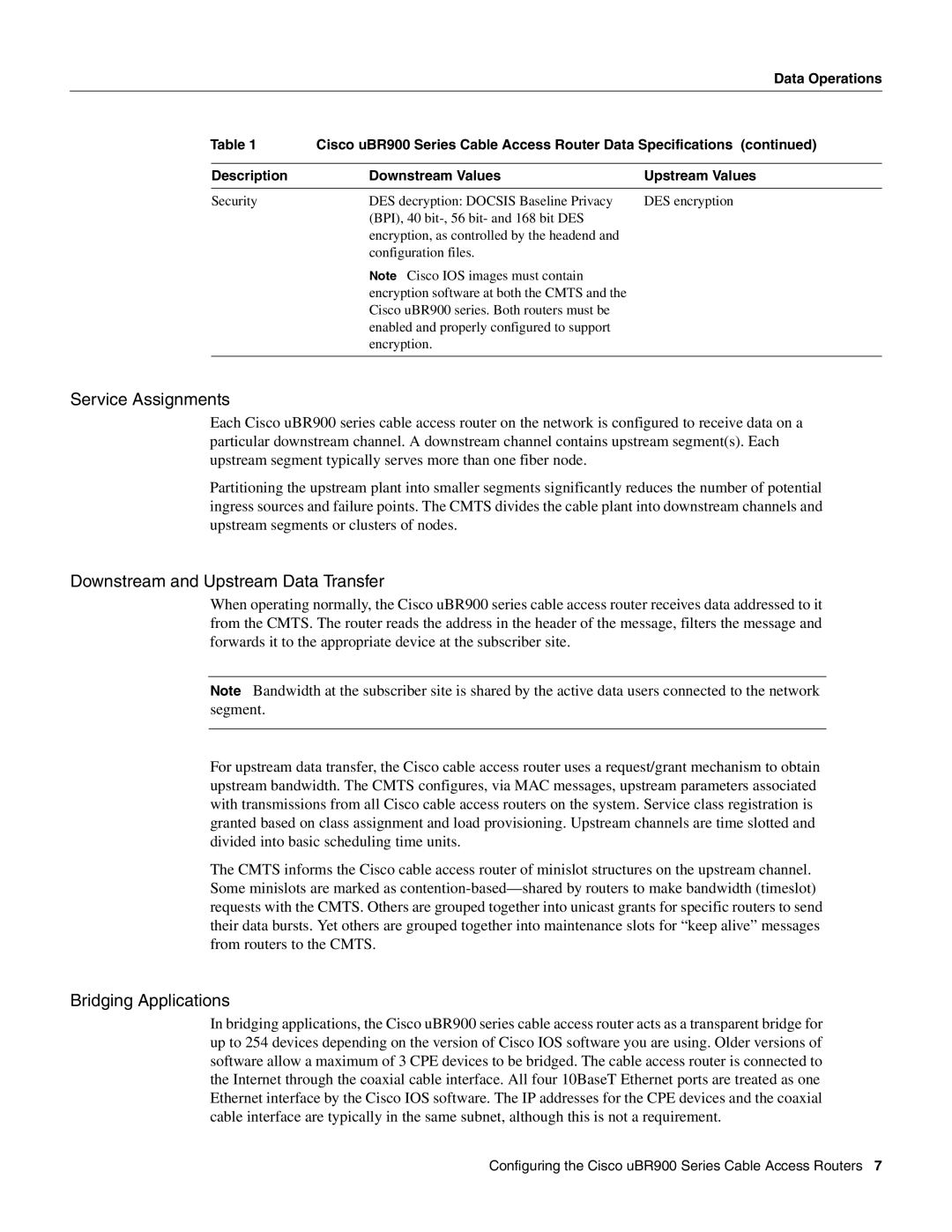 Cisco Systems UBR900 specifications Service Assignments, Downstream and Upstream Data Transfer, Bridging Applications 