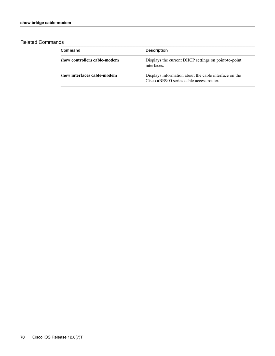 Cisco Systems UBR900 specifications Displays the current Dhcp settings on point-to-point 