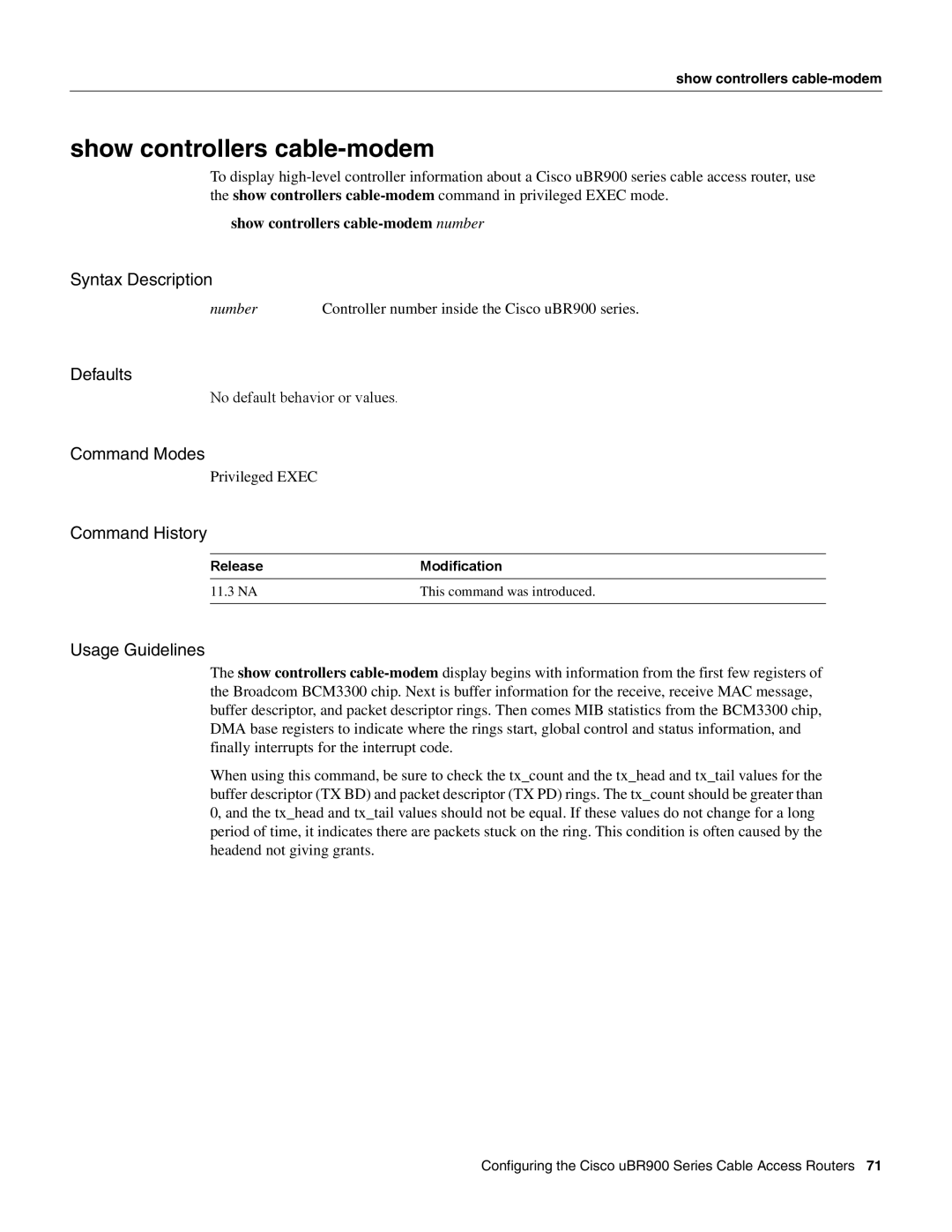 Cisco Systems UBR900 specifications Show controllers cable-modem 