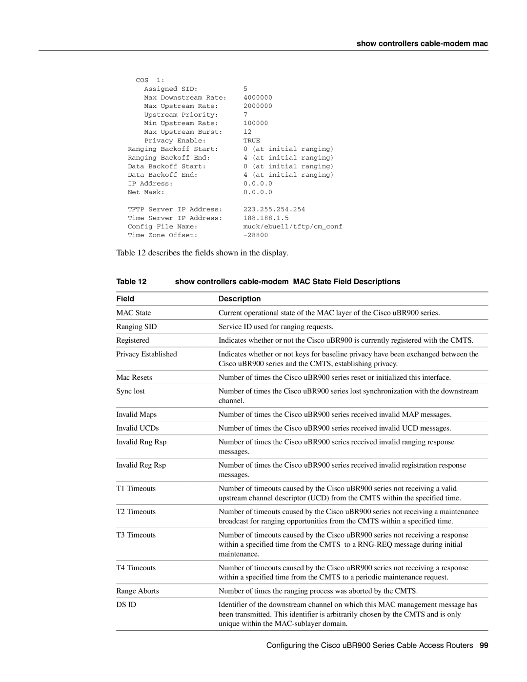 Cisco Systems UBR900 specifications Show controllers cable-modem MAC State Field Descriptions, Ds Id 