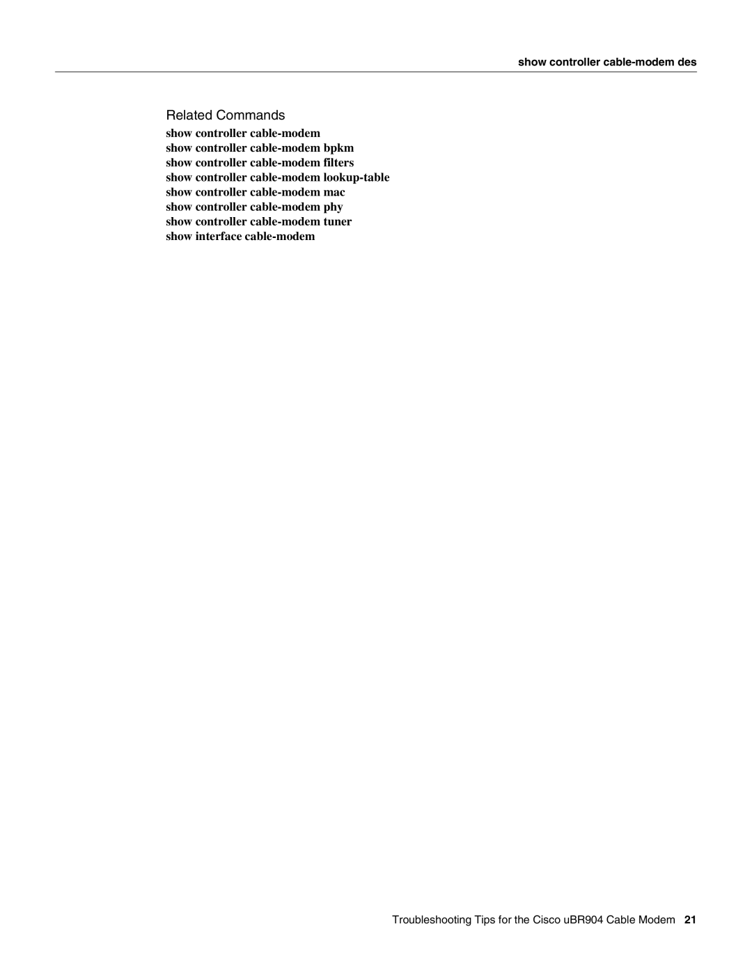 Cisco Systems UBR904 manual Show controller cable-modem des 