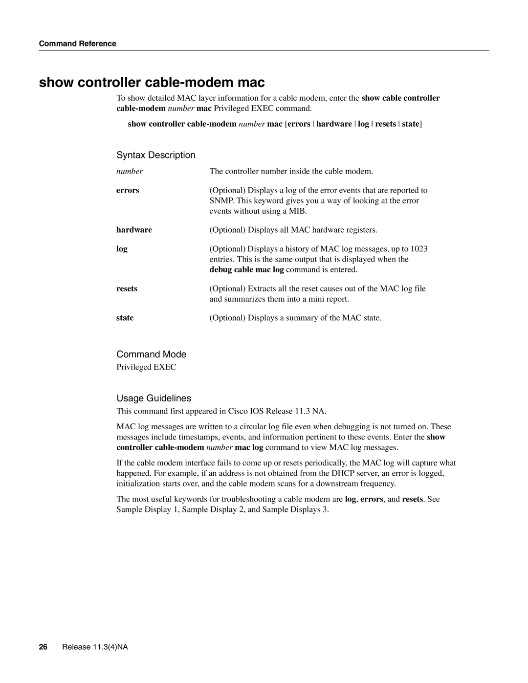 Cisco Systems UBR904 manual Show controller cable-modem mac, Errors 