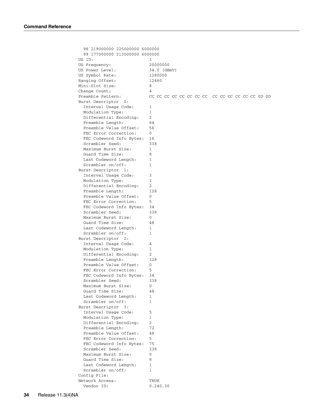 Cisco Systems UBR904 manual Us Id, Burst Descriptor Interval Usage Code 