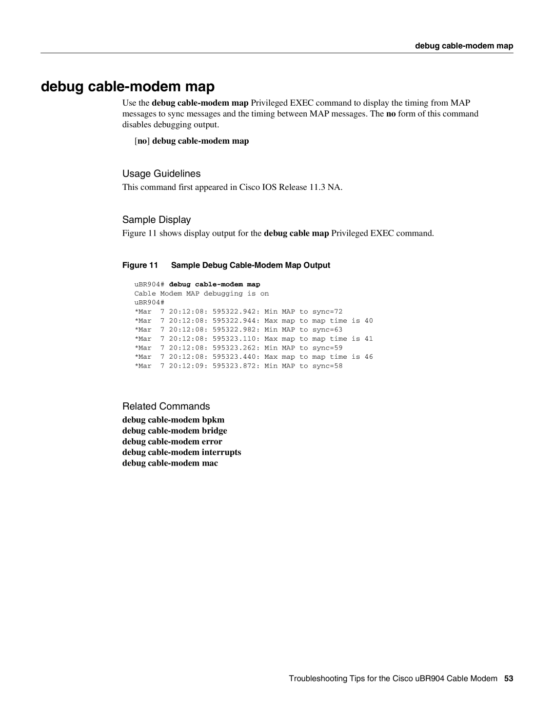 Cisco Systems UBR904 manual Debug cable-modem map 