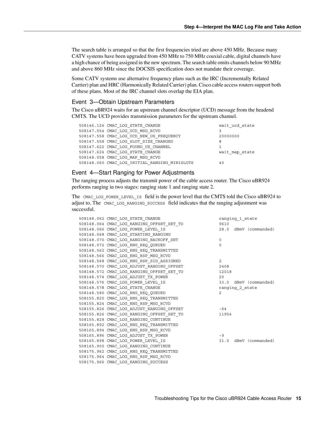 Cisco Systems UBR924 manual Event 3-Obtain Upstream Parameters, Event 4-Start Ranging for Power Adjustments 