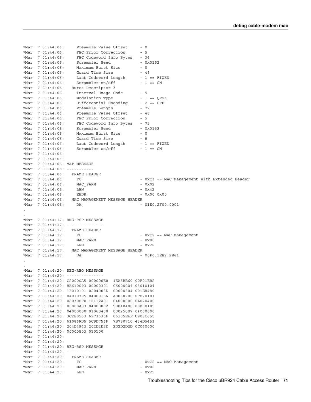 Cisco Systems UBR924 manual Fixed, Qpsk, Off, Ehdr 