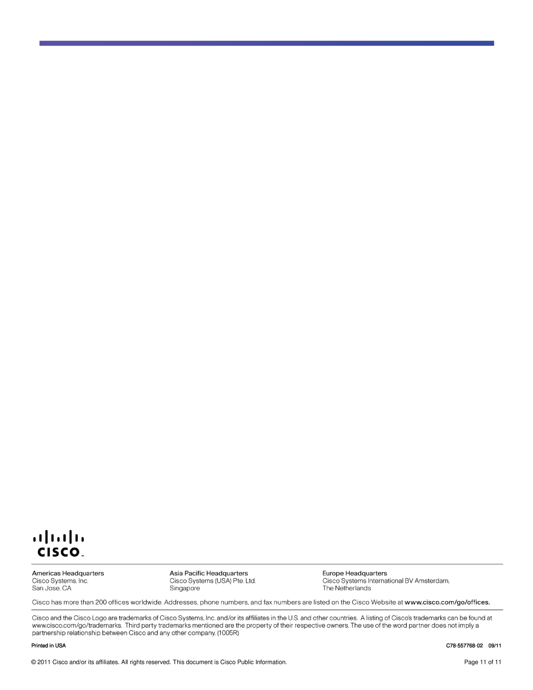 Cisco Systems UC540WFXOK9 manual Page 11 of, Printed in USA, C78-557768-02 09/11 