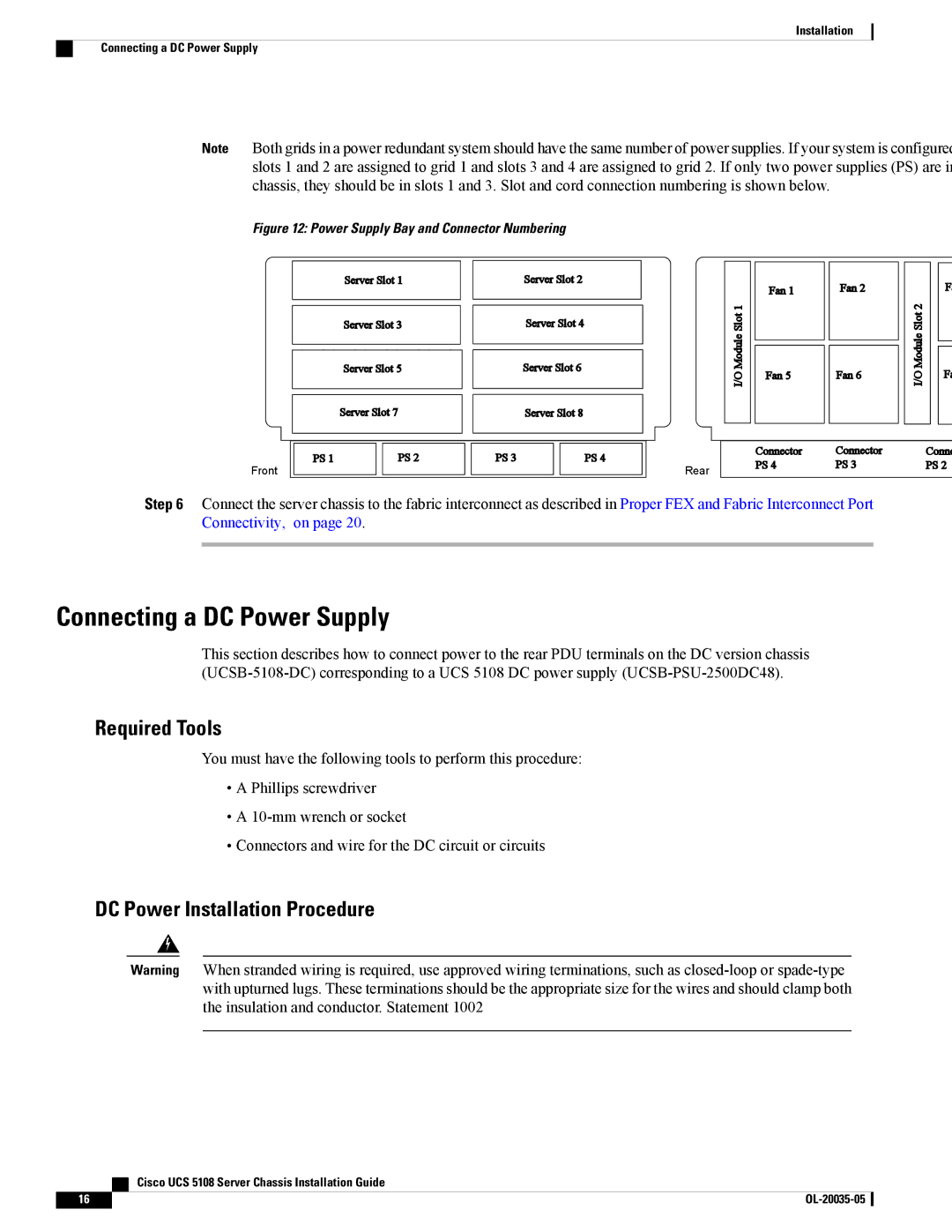 Cisco Systems UCS 5108, UCS 5100, N20C6508UPG manual Connecting a DC Power Supply, Required Tools 